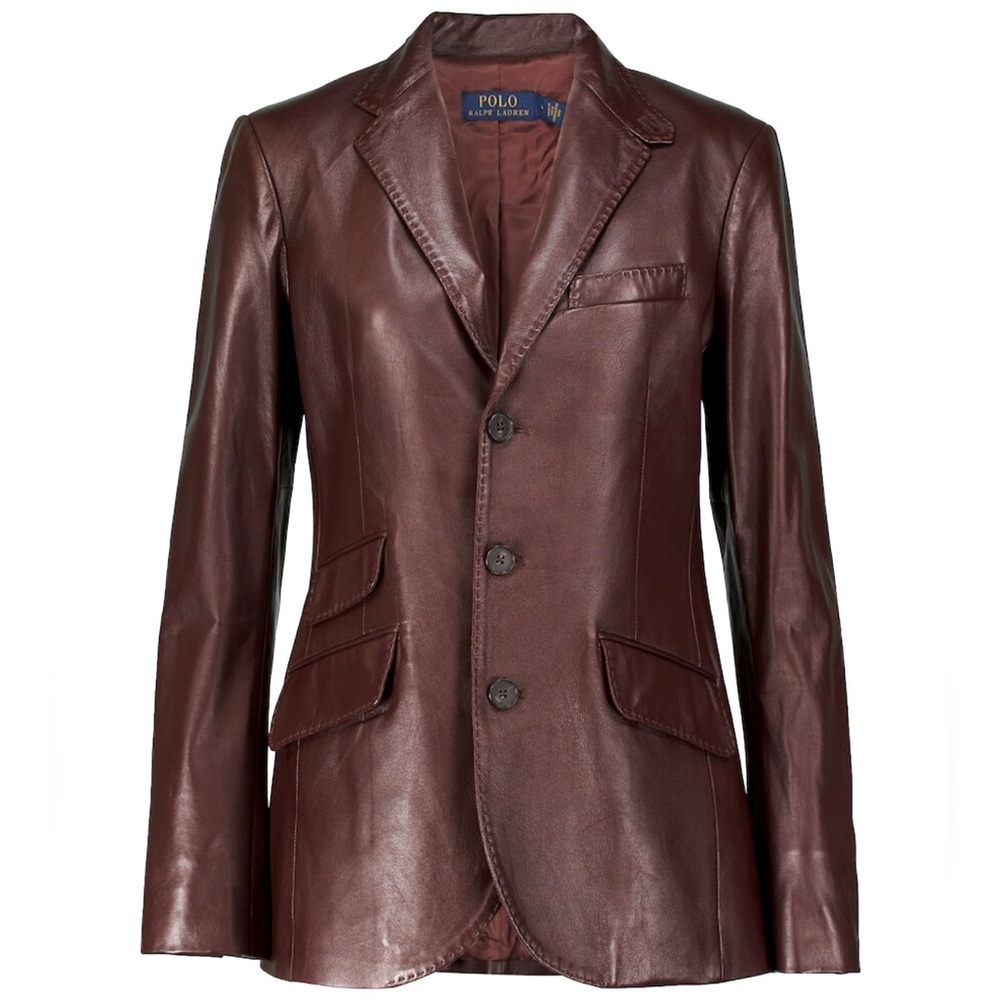 Ralph Lauren Single Breasted Lambskin Leather Blazer Jacket